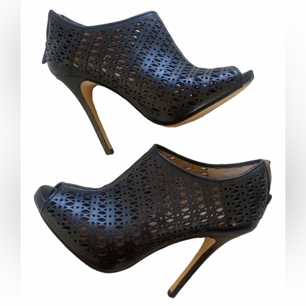 🆕Back Zipper, Open Toe, Perforated Leather Booties.